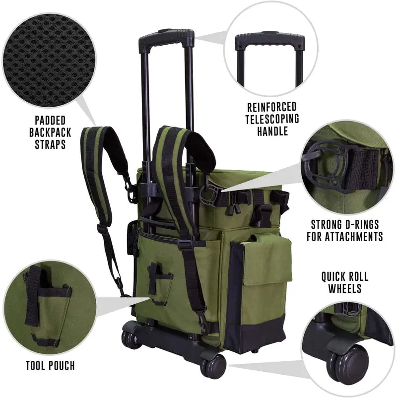 Elkton Outdoors Waterproof Rolling Tackle Box – Fishing Backpack with Rod Holders & Removable Trays