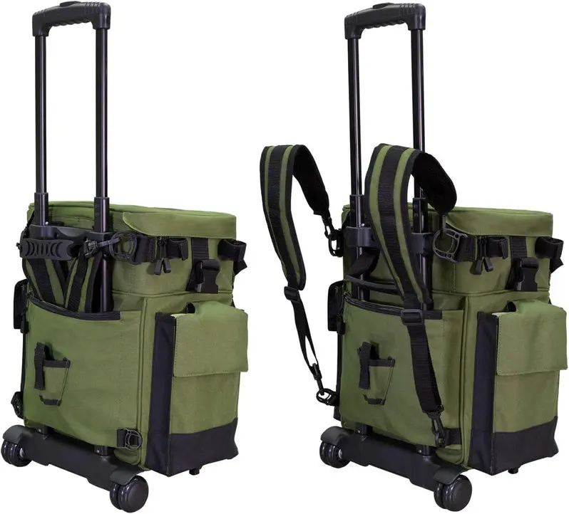 Elkton Outdoors Waterproof Rolling Tackle Box – Fishing Backpack with Rod Holders & Removable Trays