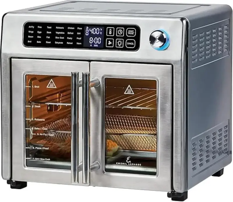 Emeril Lagasse 26-Quart Air Fryer Toaster Oven – Convection Countertop Oven with French Doors, Stainless Steel Finish