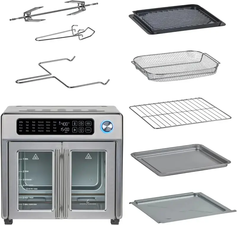 Emeril Lagasse 26-Quart Air Fryer Toaster Oven – Convection Countertop Oven with French Doors, Stainless Steel Finish