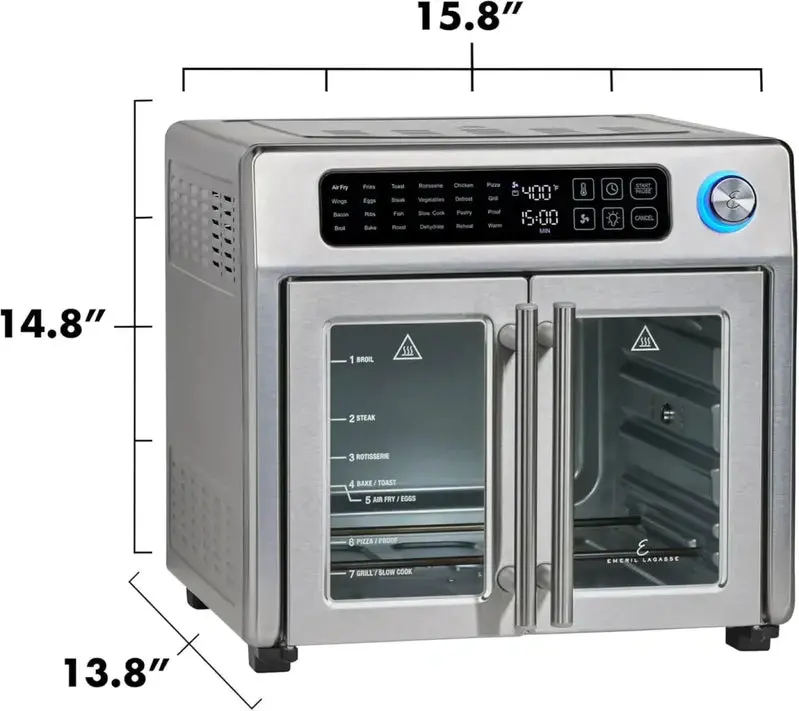 Emeril Lagasse 26-Quart Air Fryer Toaster Oven – French-Door Convection Oven with Stainless Finish