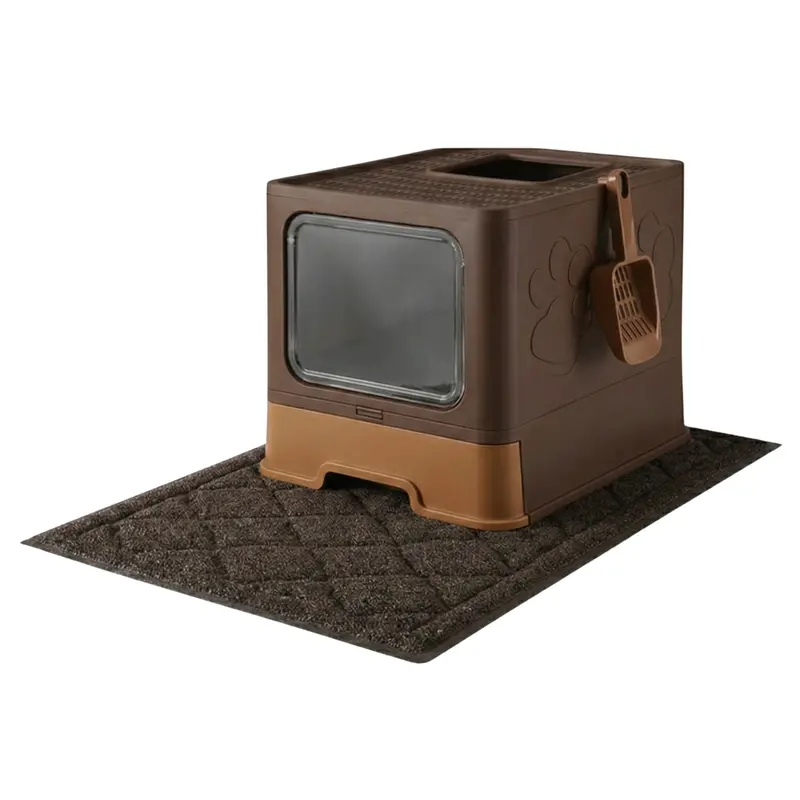 Enclosed Top-Entry Cat Litter Box – Includes Mat, Scoop & Odor-Control Design