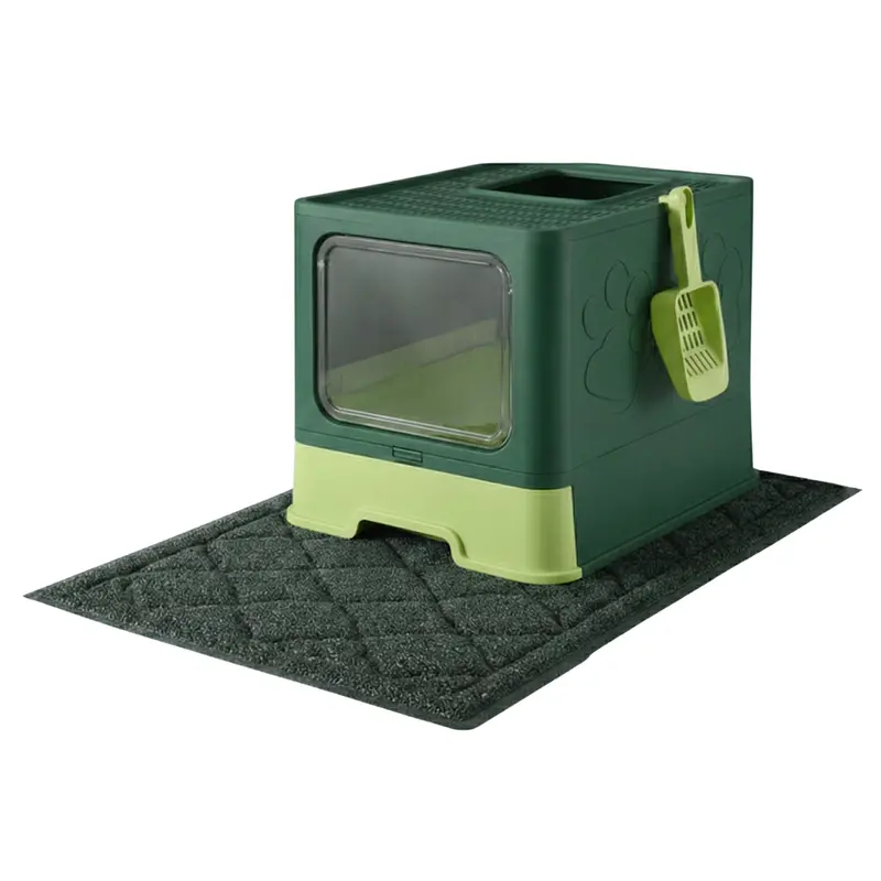 Enclosed Top-Entry Cat Litter Box – Includes Mat, Scoop & Odor-Control Design