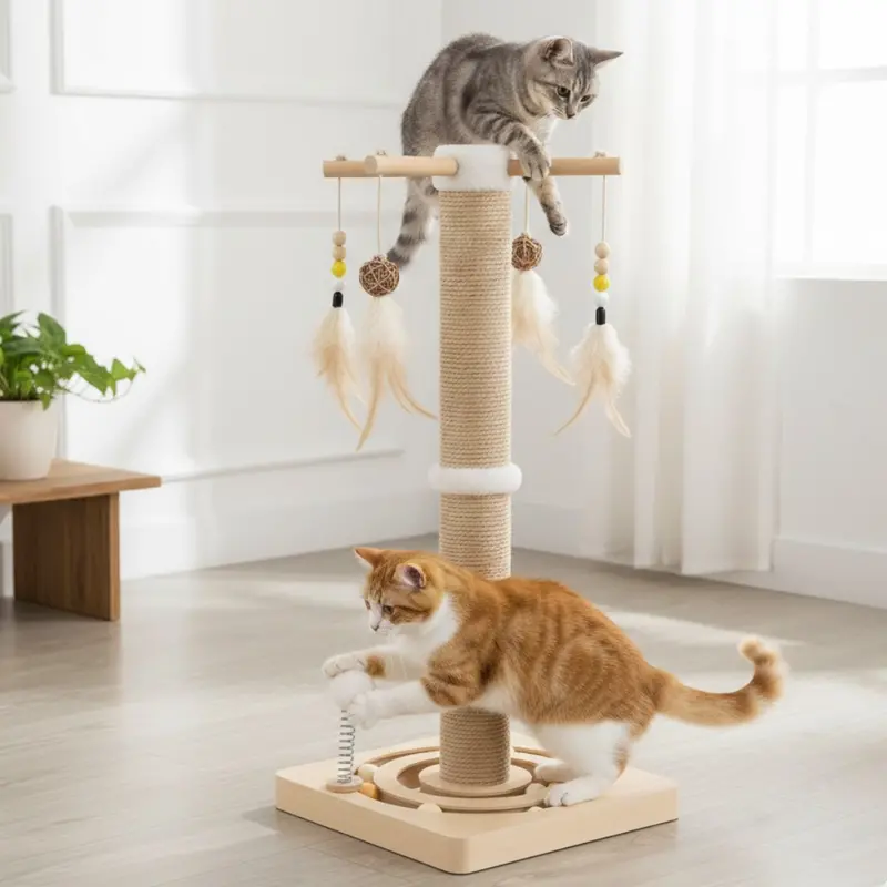 Engaging Cat Scratching Post – Sisal-Wrapped Tower with Ball Track and Hanging Toys 2