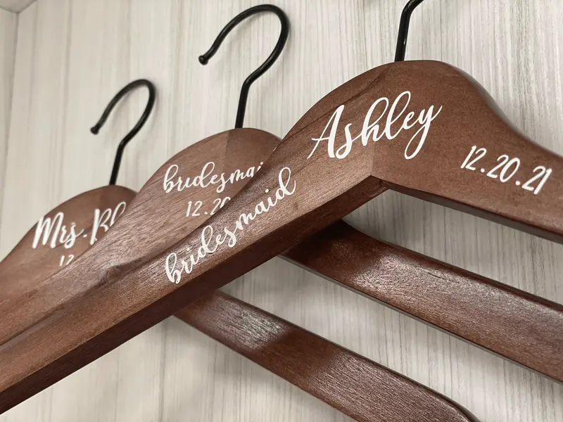 Engraved Wooden Clothes Hangers for Bridal Robes or Attire