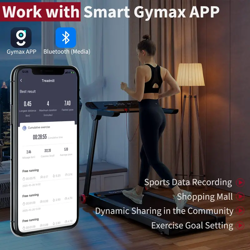 Entry-Level Folding Treadmill – 3.75 HP Freestanding Model with 12 Workout Programs and App Support