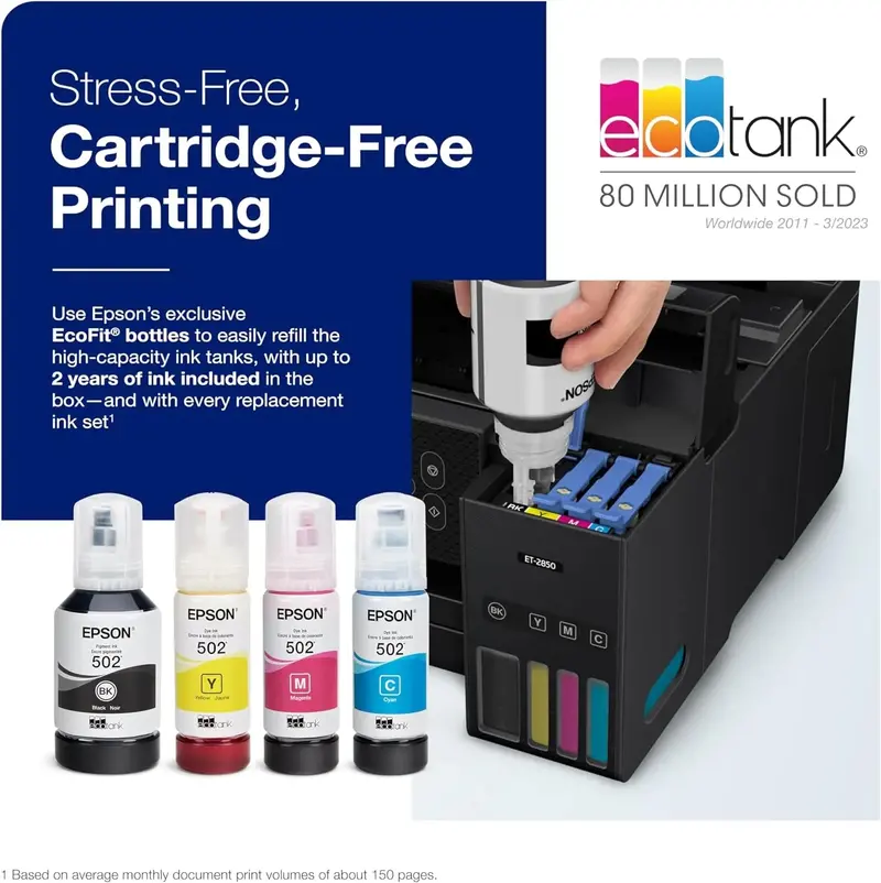 Epson EcoTank ET-4800 Wireless All-in-One Printer – Cartridge-Free, ADF, Scanner, Copier, Fax, Ethernet