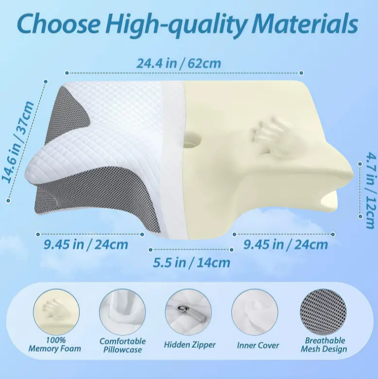 Ergonomic Anti-Snore Pillow – Memory Foam Support for Sleep Apnea Relief and Restorative Breathing 2