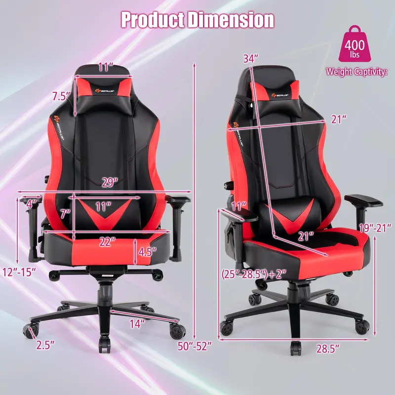 Ergonomic Gaming Chair – 360° Swivel, 4D Armrests, Adjustable Recline, and Tension Control