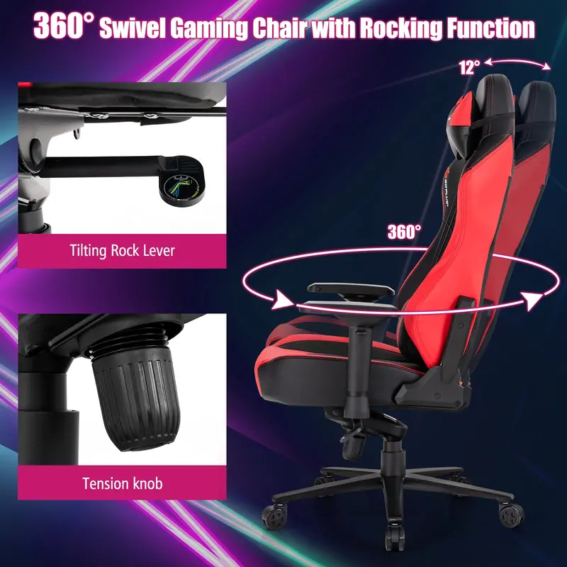 Ergonomic Gaming Chair – 360° Swivel, 4D Armrests, Adjustable Recline, and Tension Control