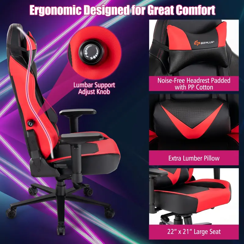 Ergonomic Gaming Chair – 360° Swivel, 4D Armrests, Adjustable Recline, and Tension Control