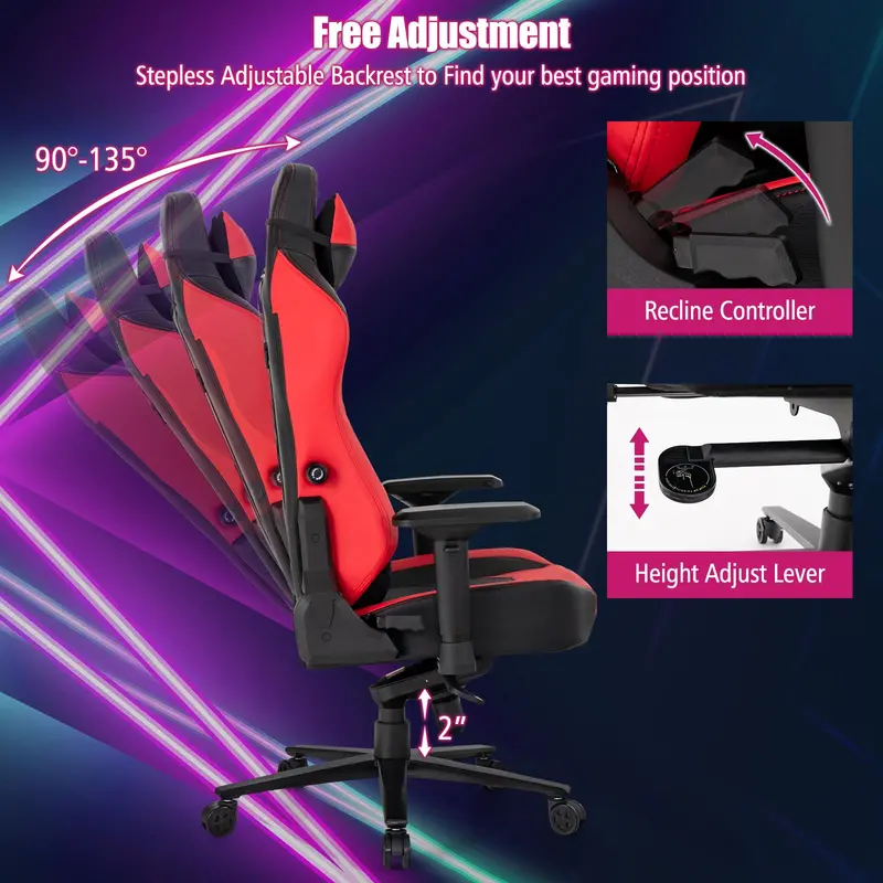Ergonomic Gaming Chair – 360° Swivel, 4D Armrests, Adjustable Recline, and Tension Control