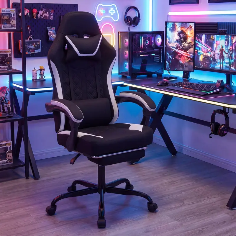 Ergonomic Gaming Chair Featuring Footrest, Linkage Armrests, and Lumbar Support 2