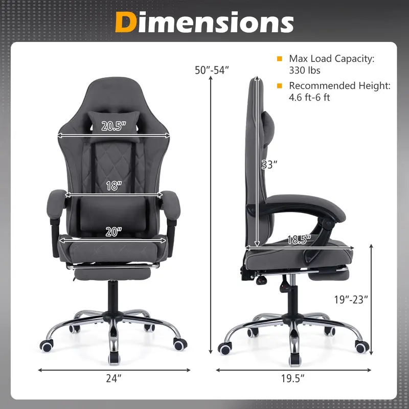 Ergonomic Gaming Chair for Home Office – Linkage Armrests, Removable Headrest
