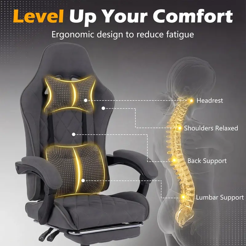 Ergonomic Gaming Chair for Home Office – Linkage Armrests, Removable Headrest