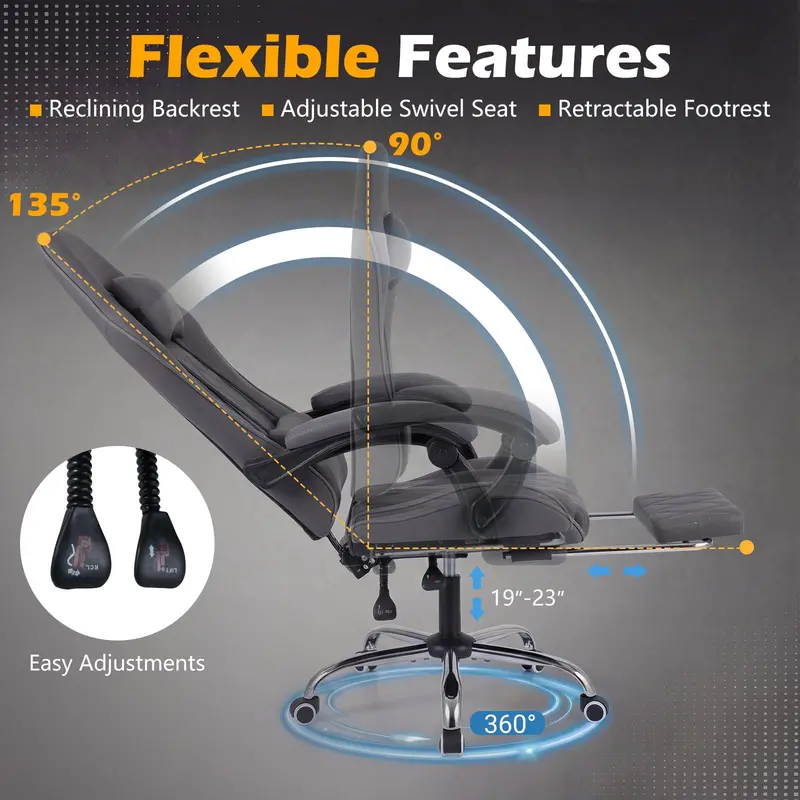 Ergonomic Gaming Chair for Home Office – Linkage Armrests, Removable Headrest