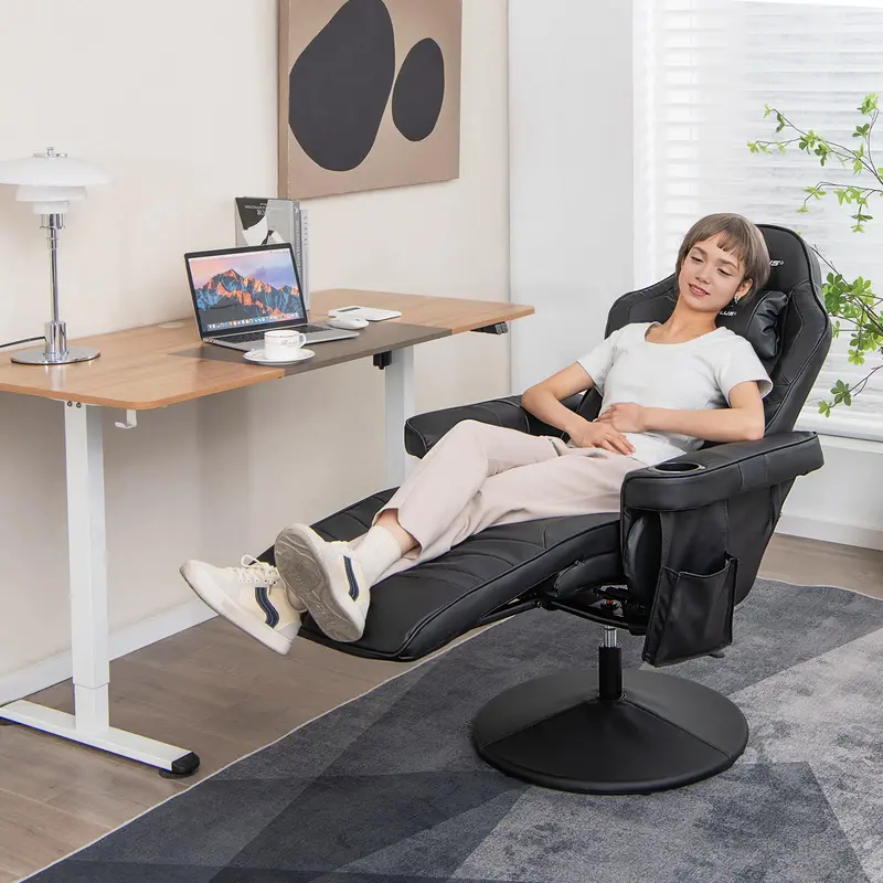 Ergonomic Gaming Chair with Adjustable Height, Massage Function & Retractable Footrest 2