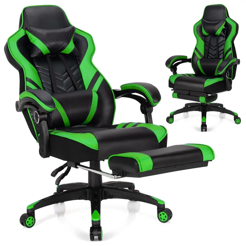 Ergonomic Gaming Chair with Built-In Footrest and Customizable Lumbar Support 1