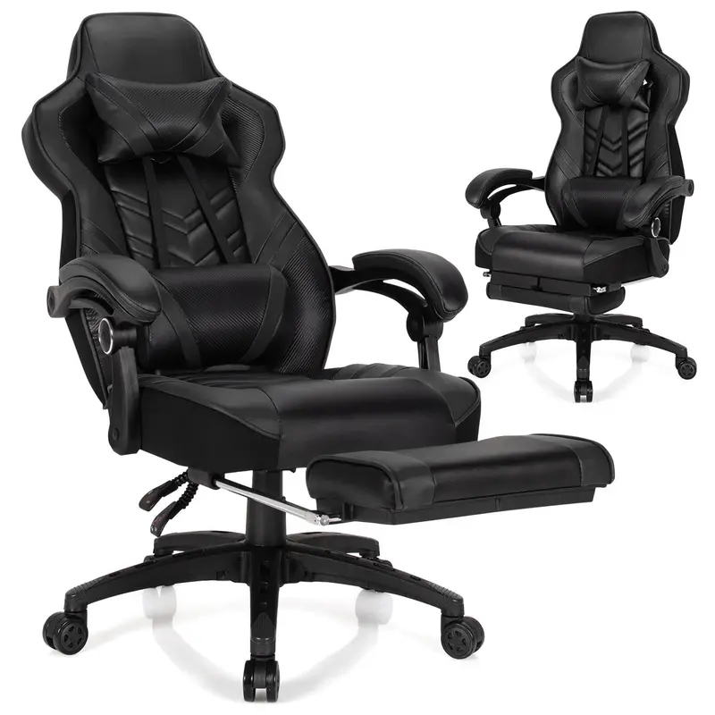 Ergonomic Gaming Chair with Built-In Footrest and Customizable Lumbar Support
