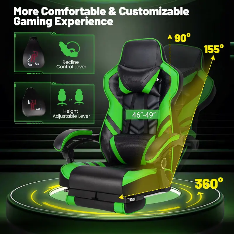 Ergonomic Gaming Chair with Built-In Footrest and Customizable Lumbar Support