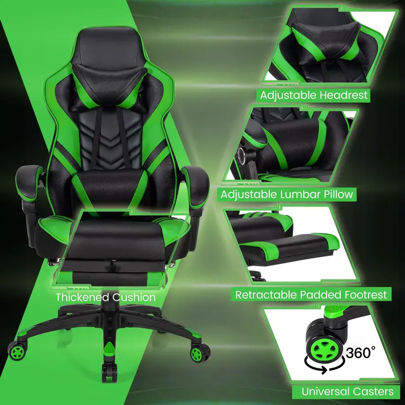 Ergonomic Gaming Chair with Built-In Footrest and Customizable Lumbar Support