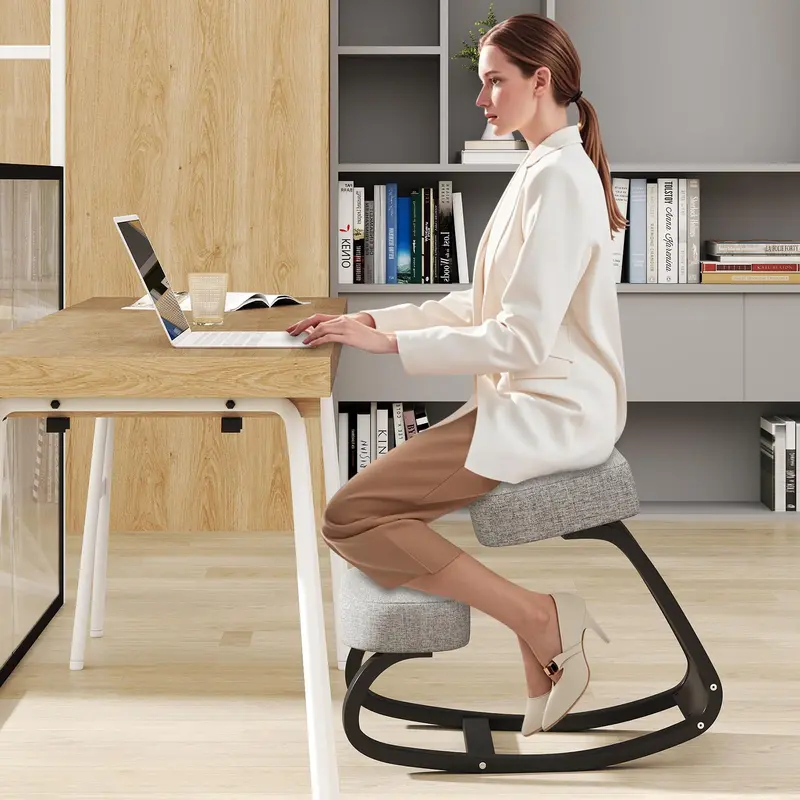 Ergonomic Kneeling Office Chair – Upright Posture Support with Cushioned Seat and Knee Pads (Gray/Black) 2