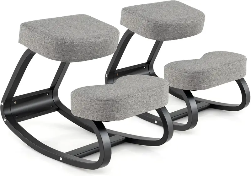 Ergonomic Kneeling Office Chair – Upright Posture Support with Cushioned Seat and Knee Pads (Gray/Black)