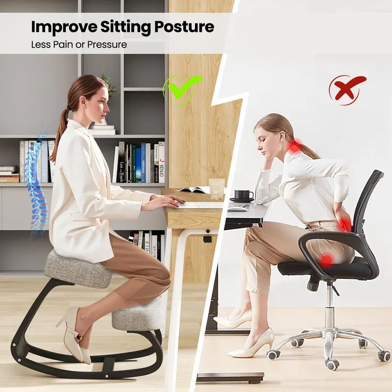 Ergonomic Kneeling Office Chair – Upright Posture Support with Cushioned Seat and Knee Pads (Gray/Black)