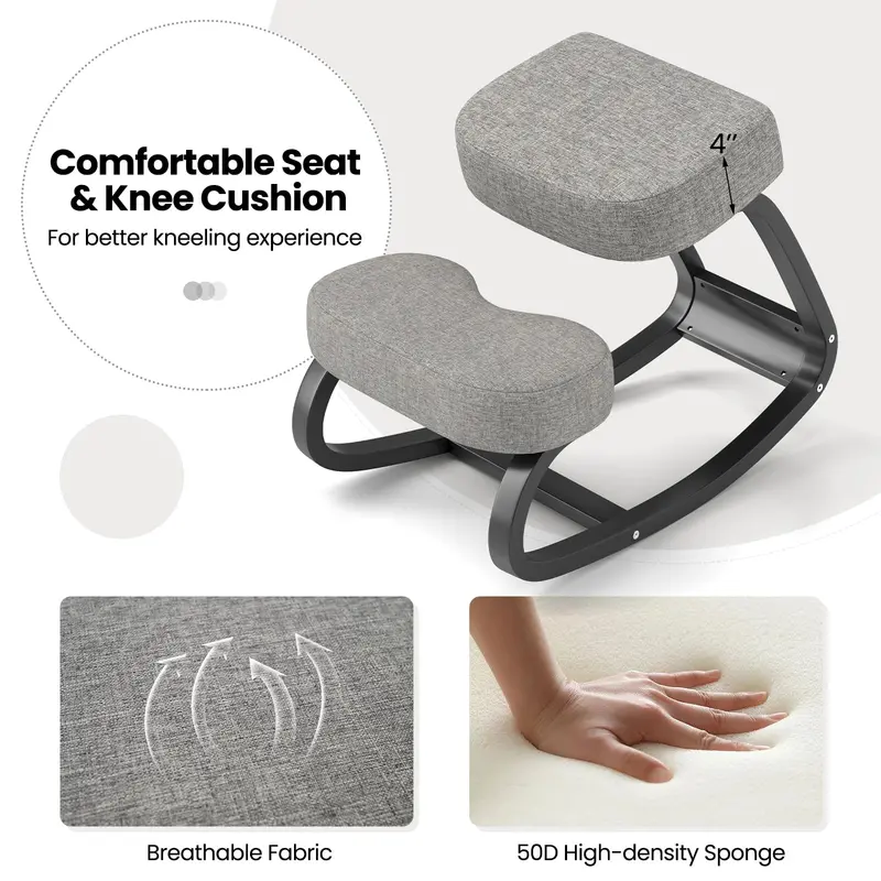 Ergonomic Kneeling Office Chair – Upright Posture Support with Cushioned Seat and Knee Pads (Gray/Black)
