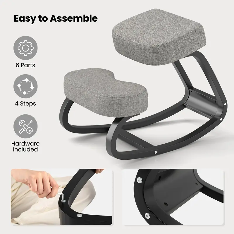 Ergonomic Kneeling Office Chair – Upright Posture Support with Cushioned Seat and Knee Pads (Gray/Black)