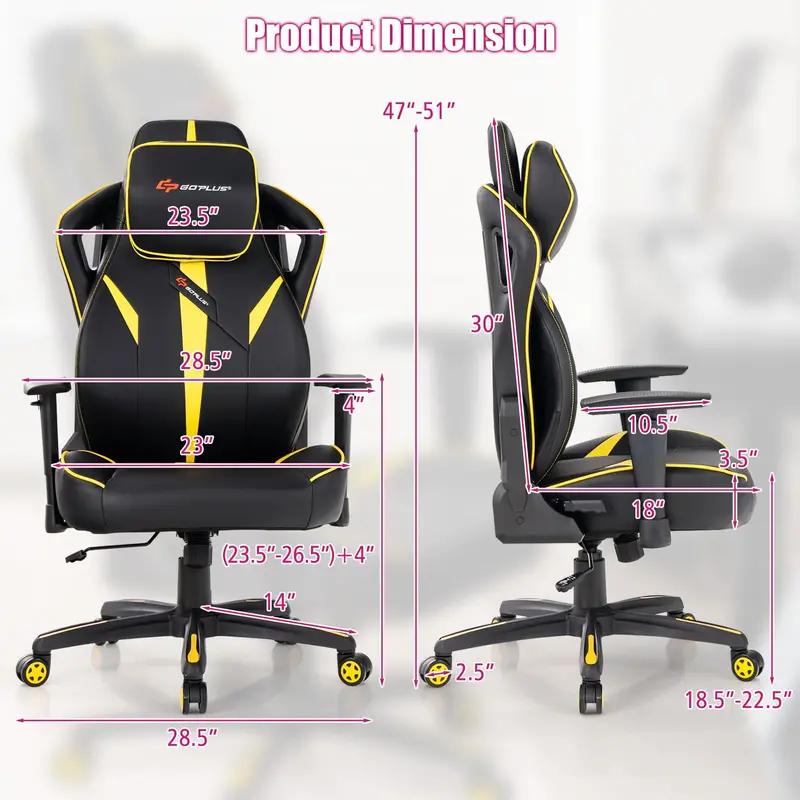 Ergonomic Swivel Gaming Chair with Height Adjustment, Wide Seat & Rocking Feature