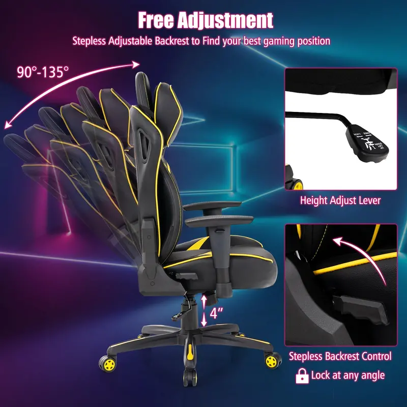 Ergonomic Swivel Gaming Chair with Height Adjustment, Wide Seat & Rocking Feature