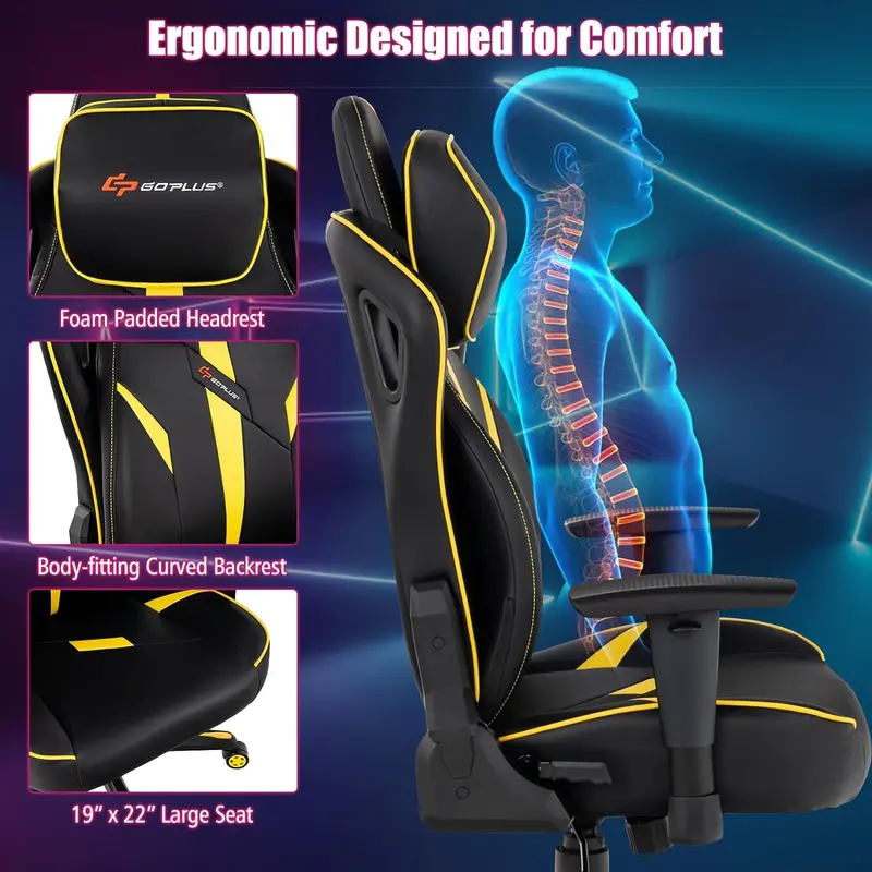Ergonomic Swivel Gaming Chair with Height Adjustment, Wide Seat & Rocking Feature
