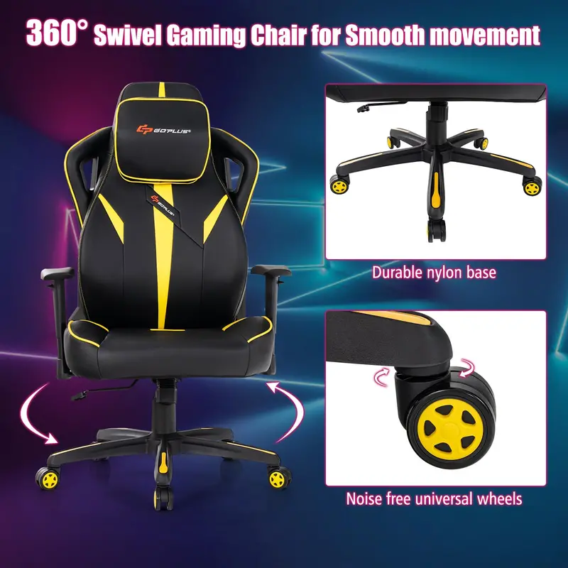 Ergonomic Swivel Gaming Chair with Height Adjustment, Wide Seat & Rocking Feature