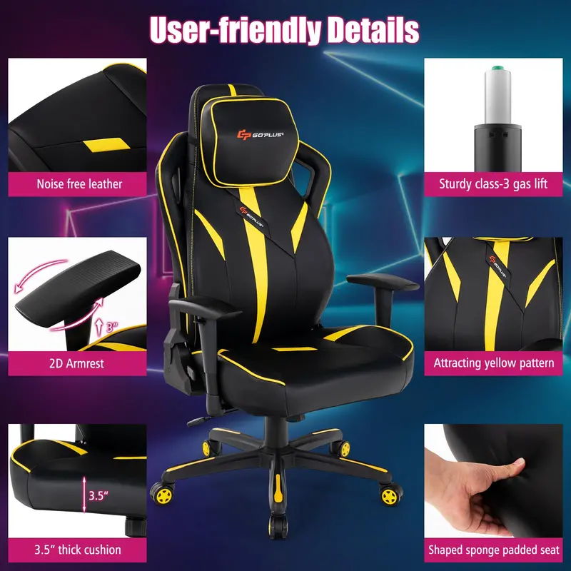 Ergonomic Swivel Gaming Chair with Height Adjustment, Wide Seat & Rocking Feature