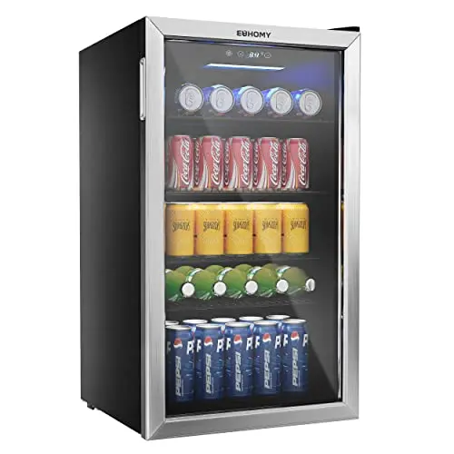 EUHOMY 126-Can Beverage Refrigerator – Glass-Door Mini Fridge for Home or Office