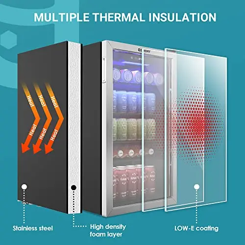 EUHOMY 126-Can Beverage Refrigerator – Glass-Door Mini Fridge for Home or Office