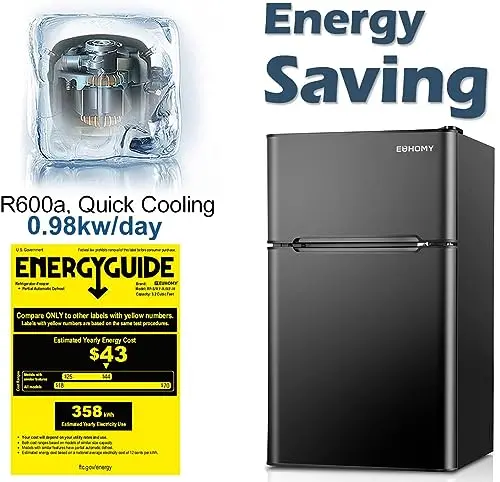 Euhomy 3.2 Cu Ft Compact Mini Fridge with Freezer – Space-Saving & Quiet Operation