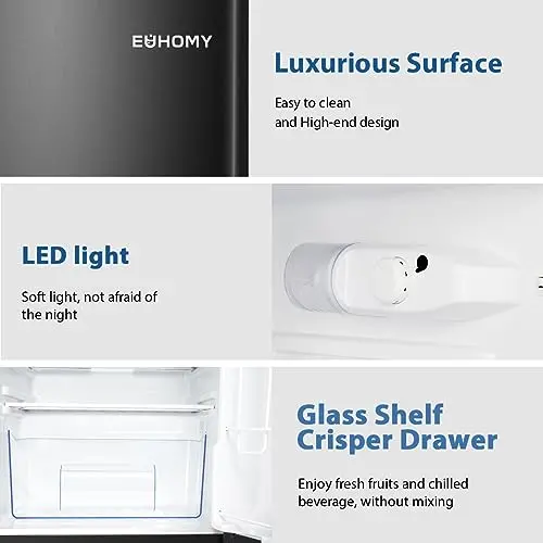 Euhomy 3.2 Cu Ft Compact Mini Fridge with Freezer – Space-Saving & Quiet Operation