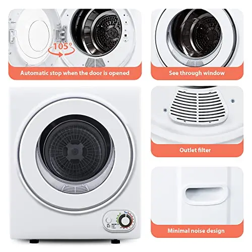Euhomy 850W Compact Clothes Dryer — 1.5 Cu. Ft. Drum, Ultra-Quiet Operation, Wall-Mount Option, Multi-Program Settings for Small Living Spaces