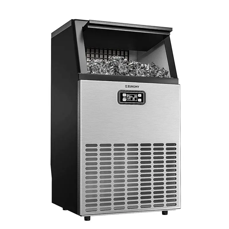 Euhomy Commercial Undercounter Ice Maker – 100 lbs/24H Output, Dual Water Inlet, 33 lb Storage Bin