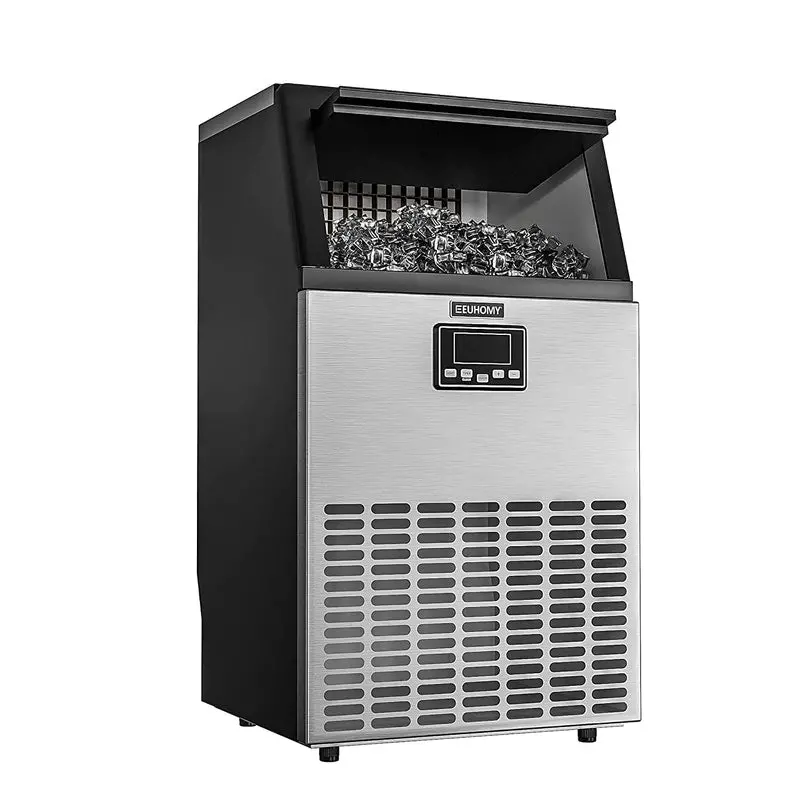 Euhomy Commercial Undercounter Ice Maker – 100 lbs/24H Output, Dual Water Inlet, 33 lb Storage Bin