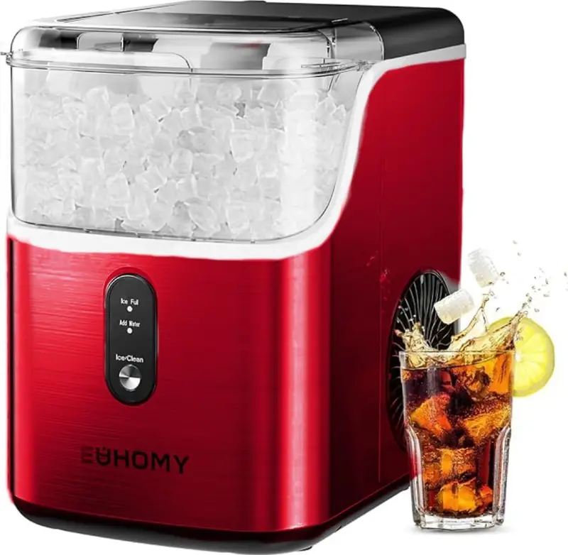 EUHOMY Countertop Nugget Ice Maker — 34 lbs/Day Sonic Ice Machine with 7-Minute First-Ice Cycle, Self-Cleaning & Stainless Steel Design