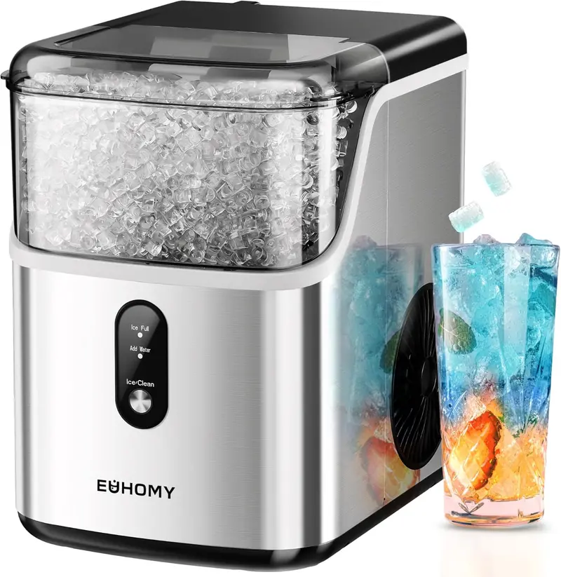 EUHOMY Countertop Nugget Ice Maker — 34 lbs/Day Sonic Ice Machine with 7-Minute First-Ice Cycle, Self-Cleaning & Stainless Steel Design 2