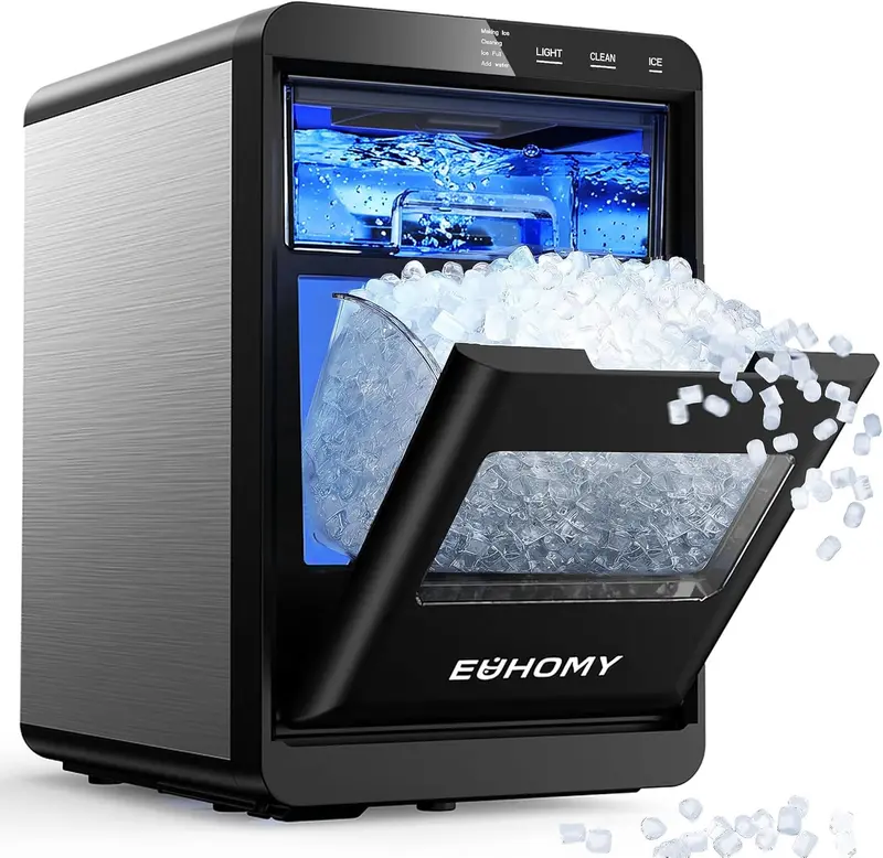 EUHOMY Countertop Nugget Ice Maker — 40 lbs/Day Sonic Pellet Ice Machine with Self-Cleaning, Scoop & Basket (Stainless Steel) 2