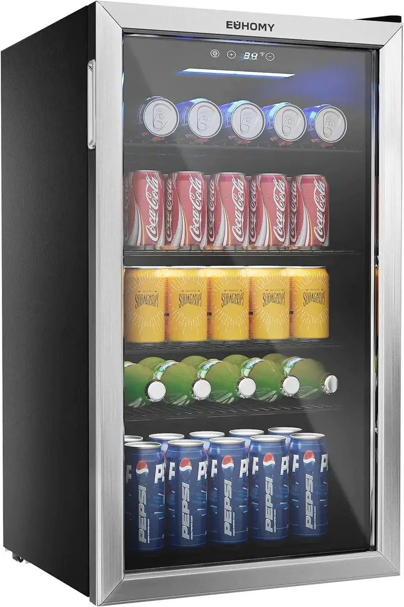 EUHOMY Glass-Door Beverage Cooler – 126-Can Mini Fridge for Drinks & Snacks