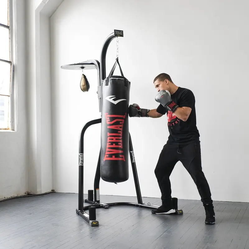 Everlast Dual-Station Heavy-Duty Speed and Heavy Bag Stand – Powder-Coated Steel Frame