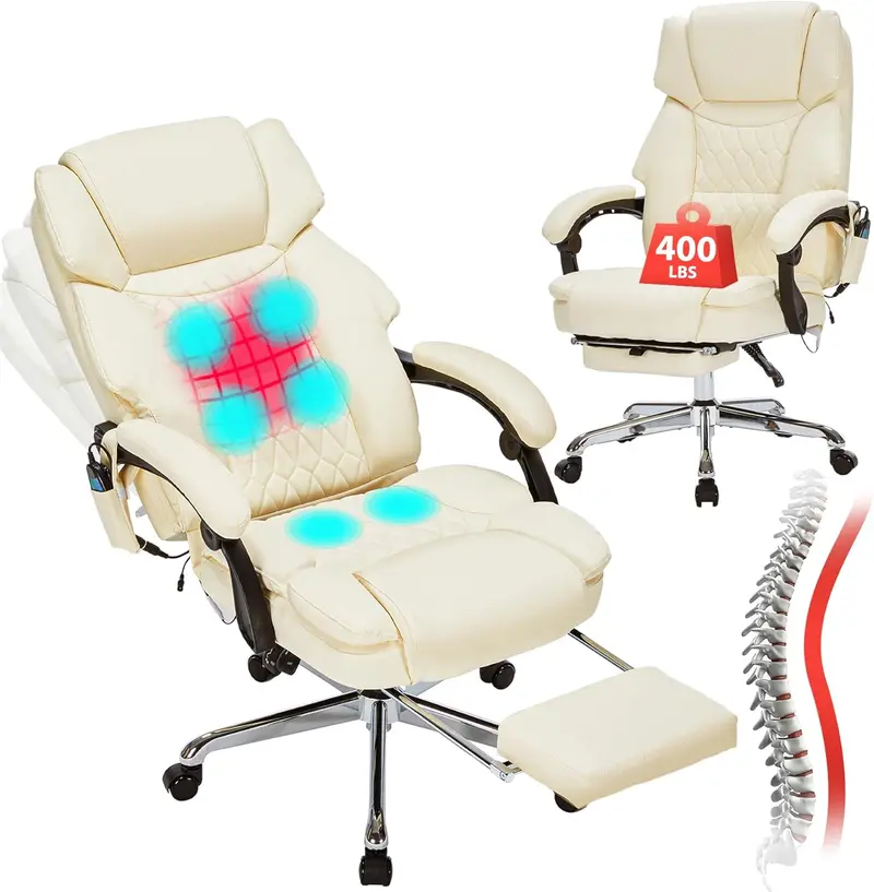 Executive Massage Office Chair with Heated Vibration & Footrest – 6-Point Shiatsu Therapy for Home or Workspace
