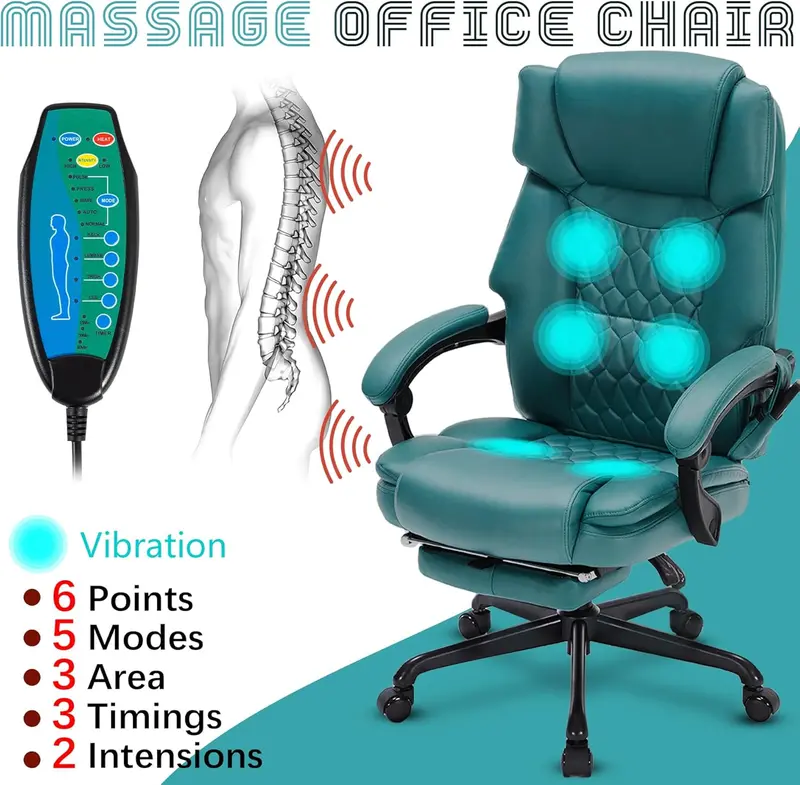Executive Massage Office Chair with Heated Vibration & Footrest – 6-Point Shiatsu Therapy for Home or Workspace 2