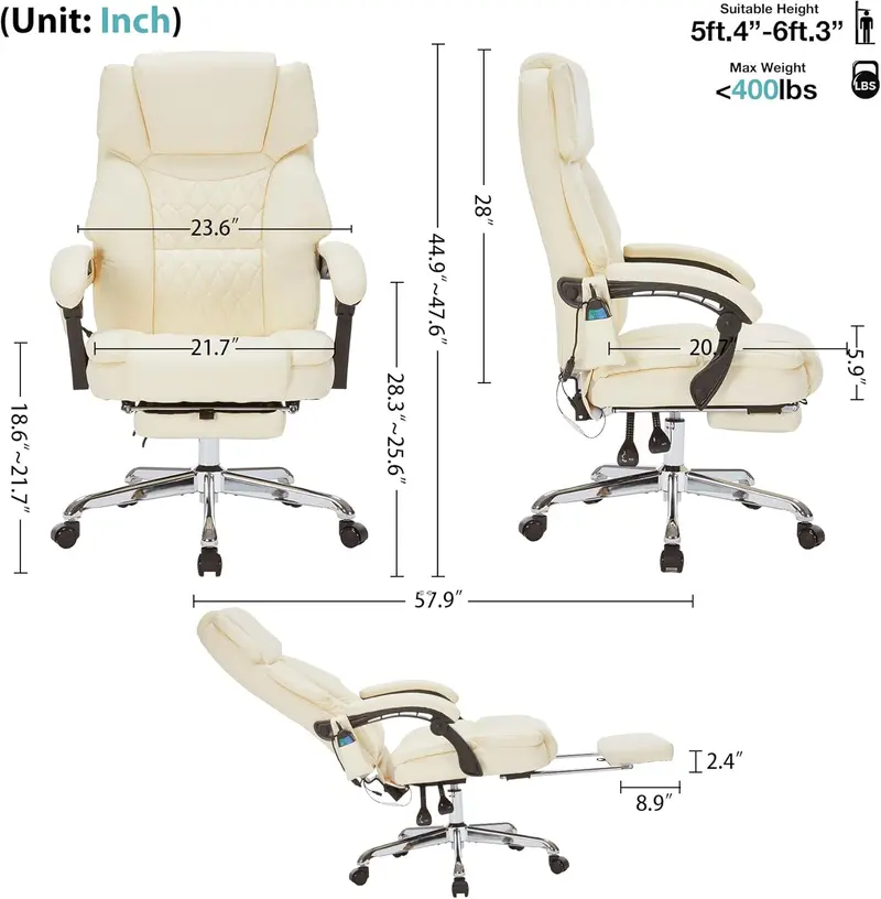 Executive Massage Office Chair with Heated Vibration & Footrest – 6-Point Shiatsu Therapy for Home or Workspace